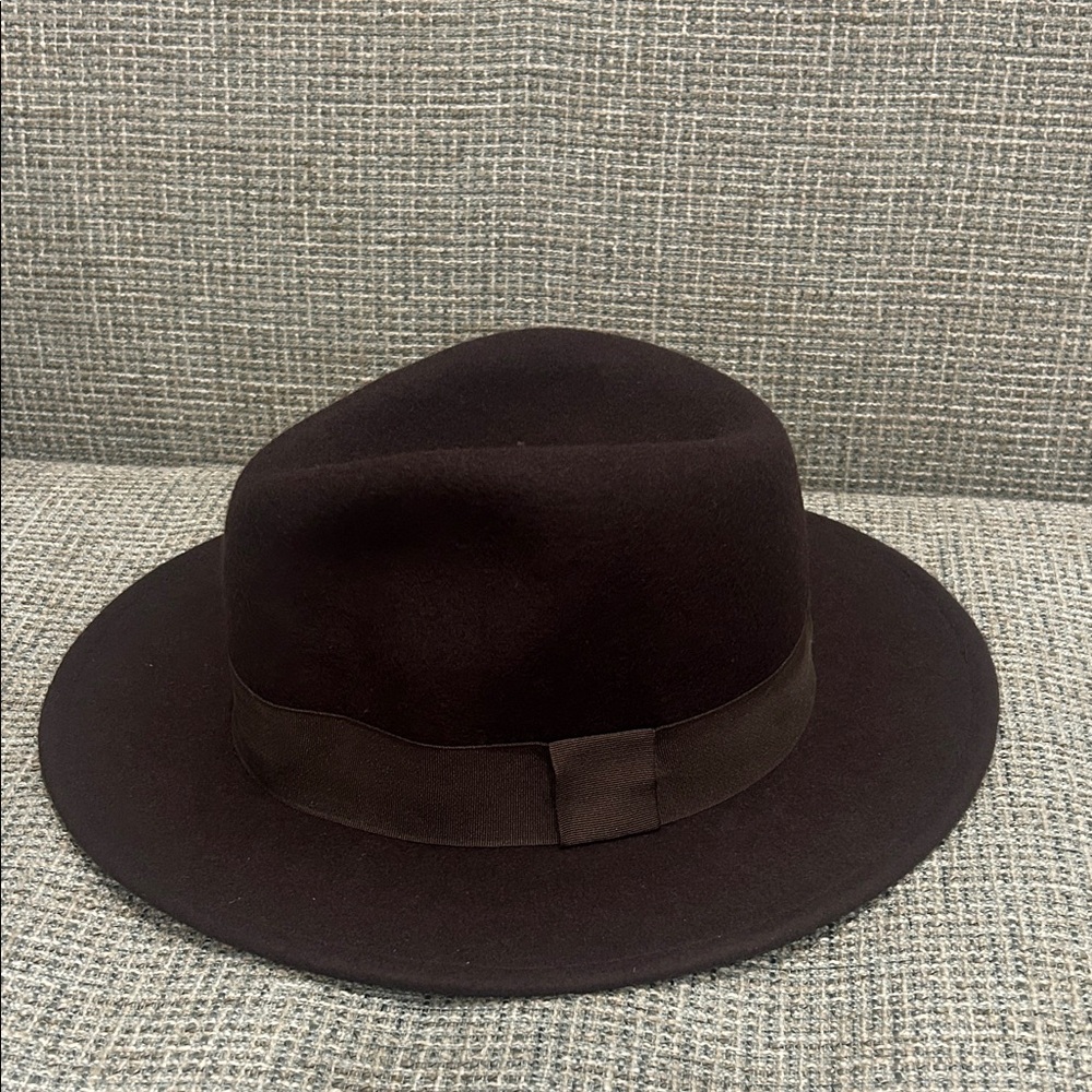 Dark Brown wide brim fedora hat